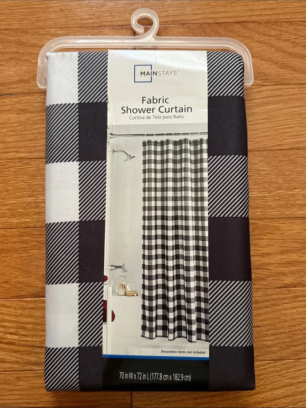 Brand New ~ Mainstays Black & White Buffalo Plaid Fabric Shower Curtain 70” x 72